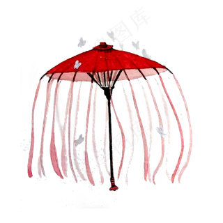 红色油纸伞古典中国风武侠流苏蝴,免抠元素