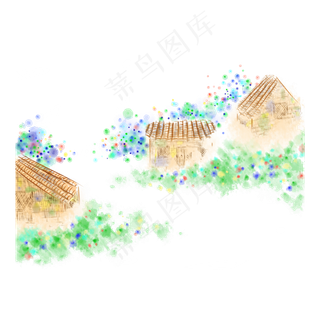 国画水墨春山水绿