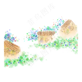 国画水墨春山水绿