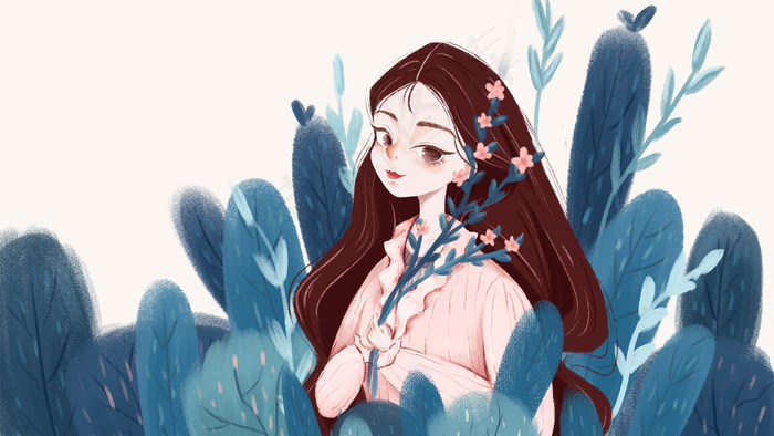 暖色调小清新女孩植物花春天绿色温暖(2880X1620(DPI:300))psd模版下载