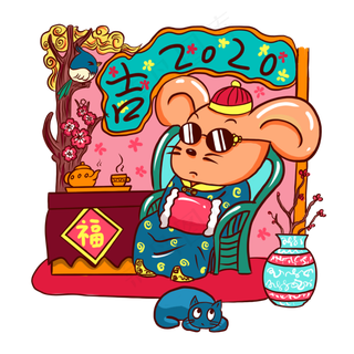 手绘国潮风地主老鼠