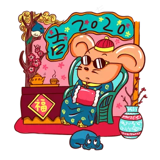 手绘国潮风地主老鼠