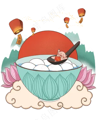 手绘小清新元宵节吃元宵下载,免抠元素