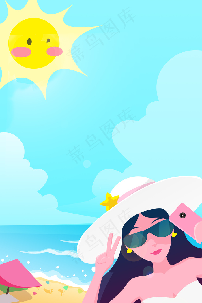 夏日海边白帽少女(3545X5315(DPI:300))psd模版下载