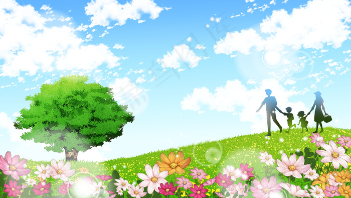 去郊外游玩的一家四口