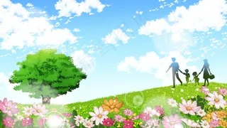 去郊外游玩的一家四口