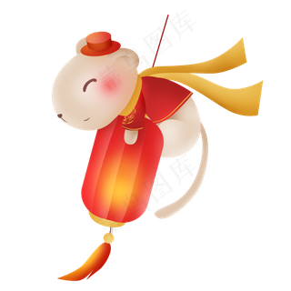 2020年新年红灯笼上的小老鼠,免抠元素