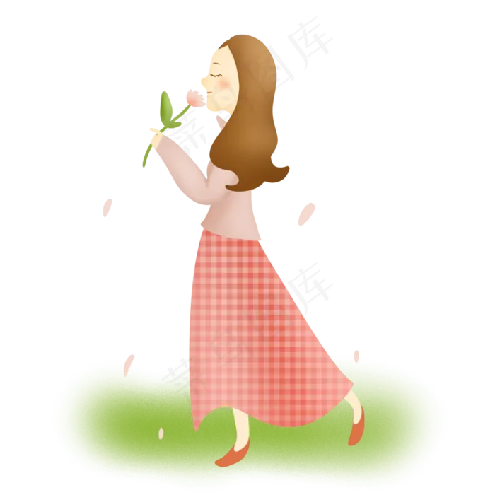 春天郊游闻花的女子,免抠元素(3000X3000(DPI:300))psd模版下载