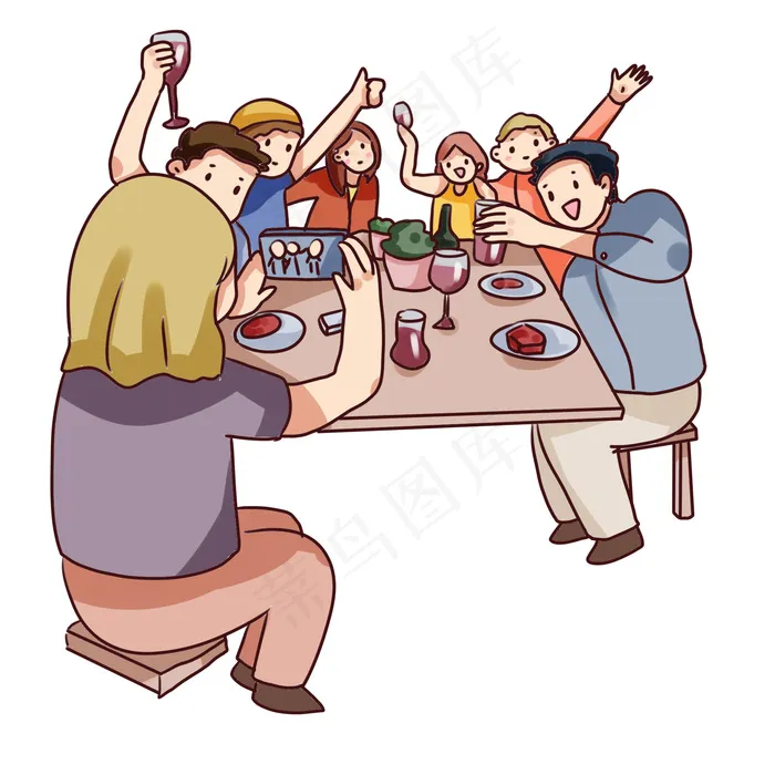 手绘卡通朋友聚会场景,免抠元素(2000*2000px)psd模版下载