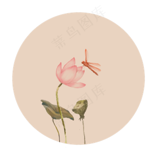 中国风古典古风荷花矢量图,免抠元素