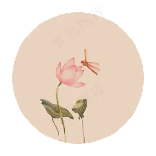 中国风古典古风荷花矢量图,免抠元素