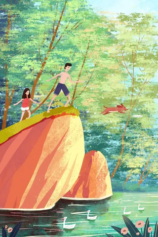 暑假大家出去河边游玩小清新