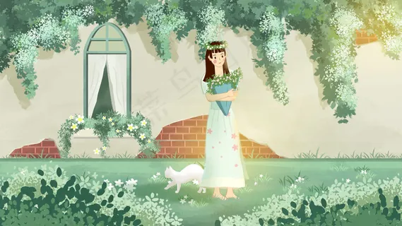 春天绿色植物女孩 春天绿色植物女孩