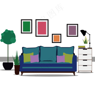 客厅书房AI矢量插图