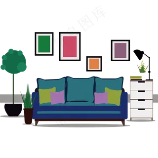 客厅书房AI矢量插图