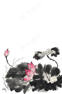 水彩水墨手绘平面荷花PNG