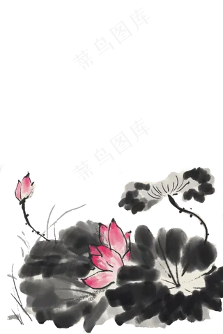 水彩水墨手绘平面荷花PNG