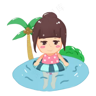 暑假沙滩游泳圈冲浪女孩