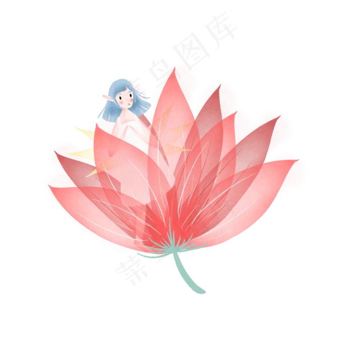 红色花朵里的小精灵(2000X2000(DPI:300))psd模版下载