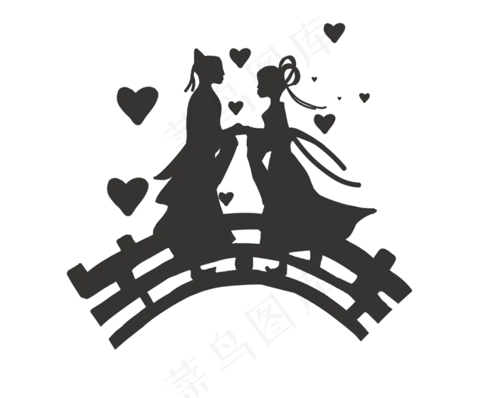 七夕牛郎织女剪影,免抠元素
