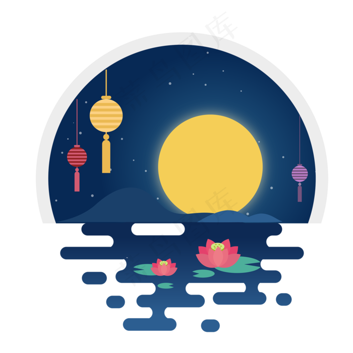夏夜荷花看灯会(2100*2100px 300 dpi )ai矢量模版下载