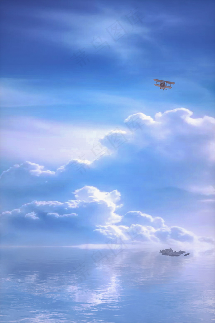 C4D蓝色天空之境电商广告通用背景