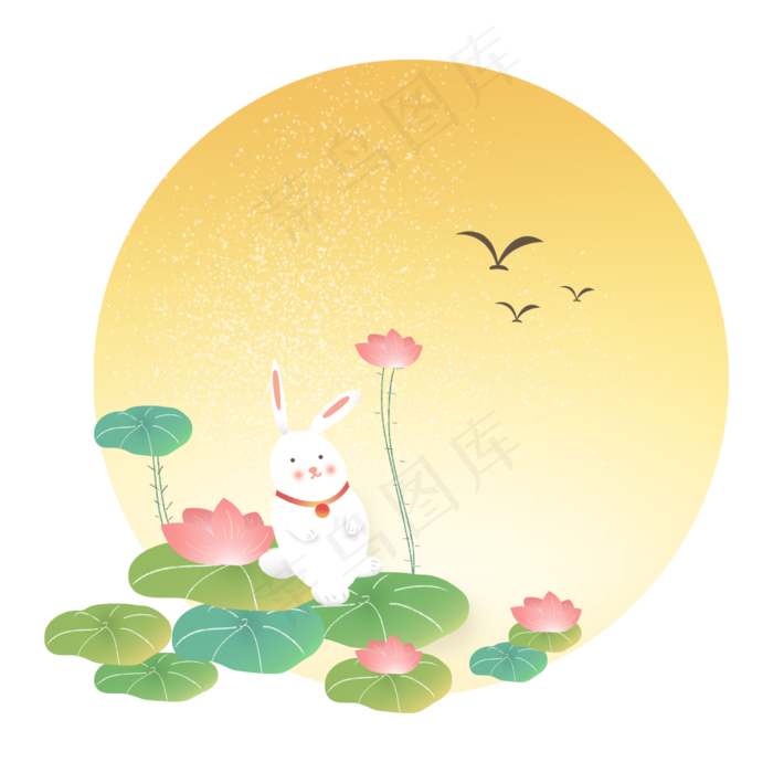 中秋节节日中秋佳节兔子月亮荷花