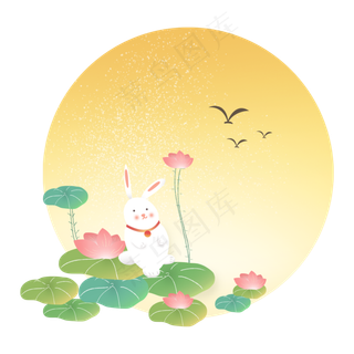 中秋节节日中秋佳节兔子月亮荷花