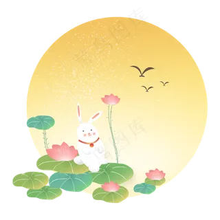 中秋节节日中秋佳节兔子月亮荷花