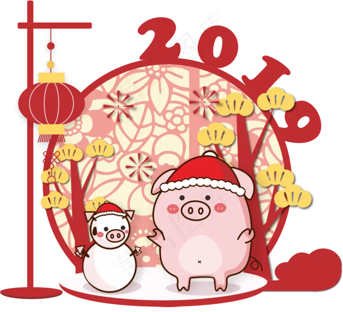 元旦新年2019猪年农历新年,免抠元素