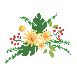 森系小清新水彩手绘绿叶花朵