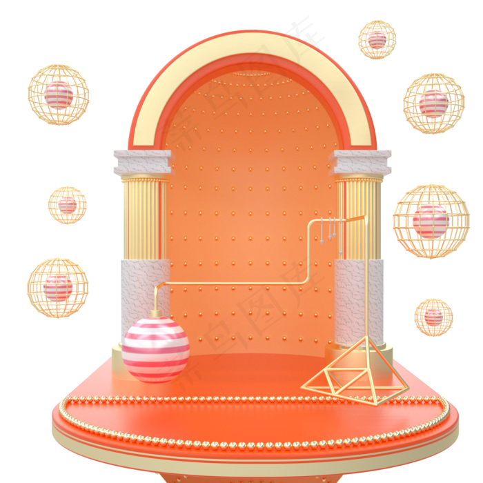 C4D橙色立体电商促销舞台