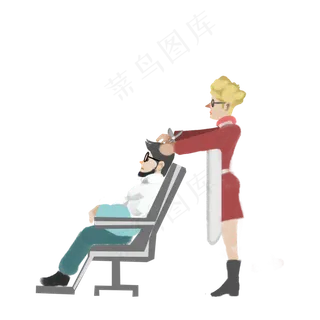 龙抬头理发人物设计,免抠元素