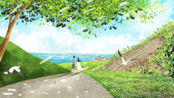 一起看海小清新情侣夏日出游