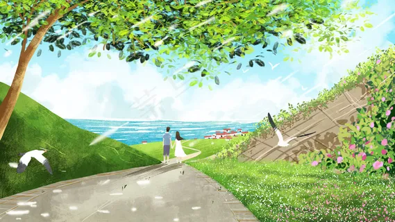 一起看海小清新情侣夏日出游