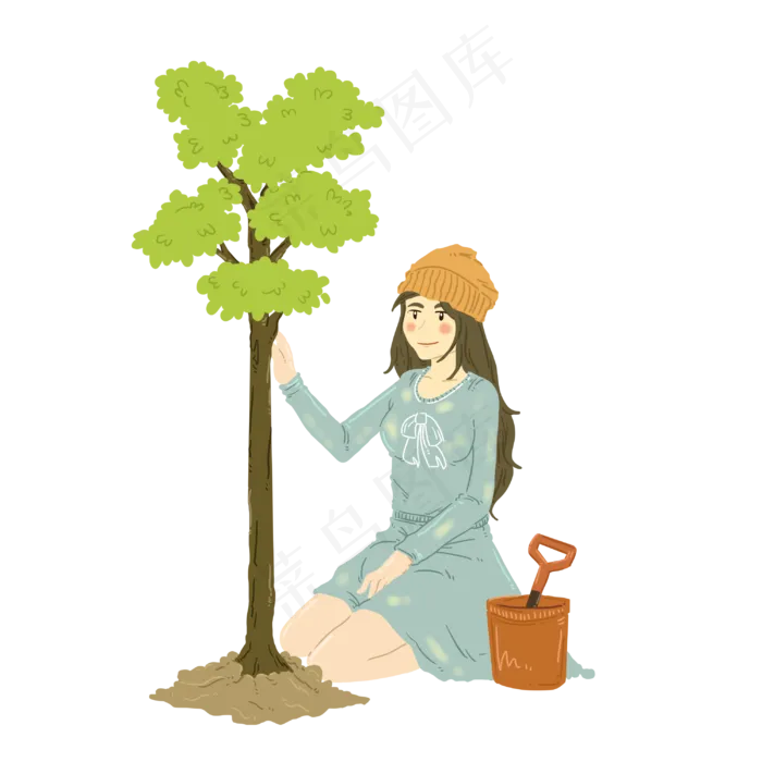 春分植树的小女孩,免抠元素(3000X3000(DPI:300))psd模版下载