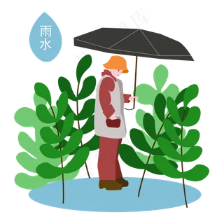 雨水节气男孩撑伞元素,免抠元素