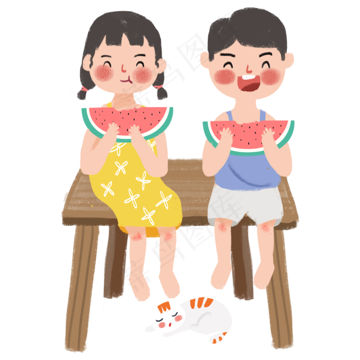 夏季吃西瓜的情侣