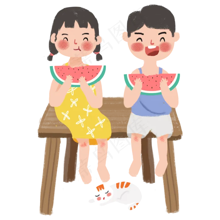 夏季吃西瓜的情侣(2000X2000(DPI:300))psd模版下载