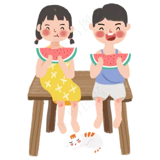 夏季吃西瓜的情侣