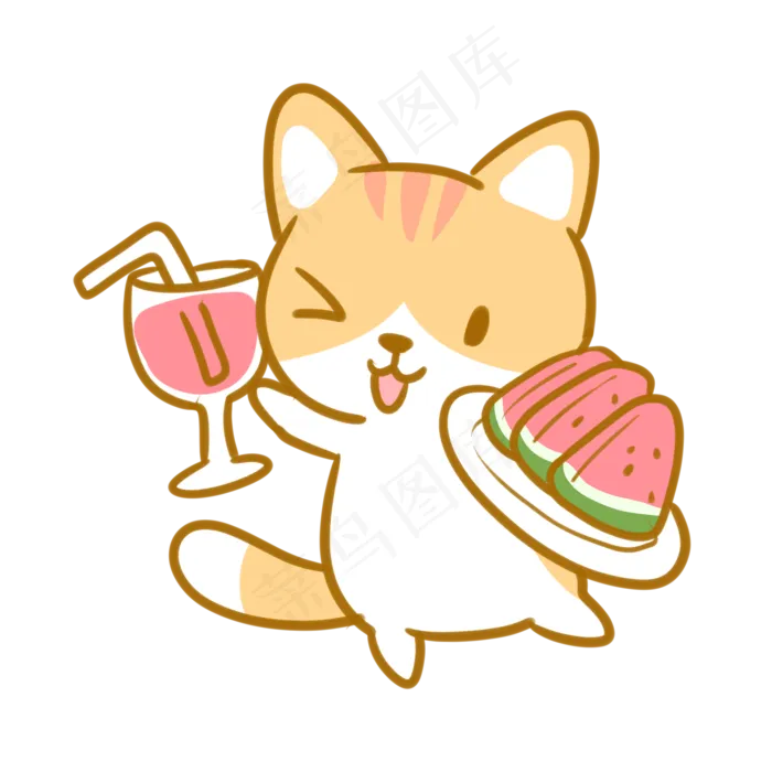 拿着西瓜的橘猫(2100X2100(DPI:300))psd模版下载
