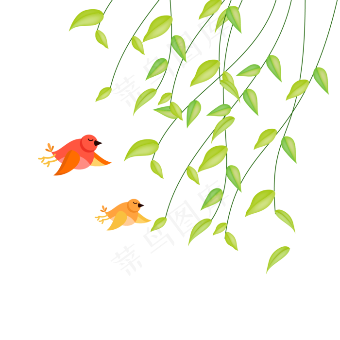 矢量手绘卡通绿叶