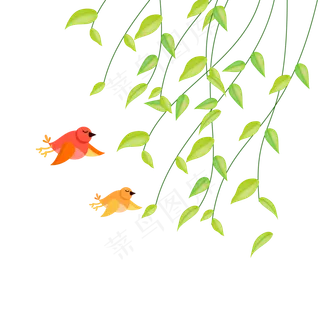 矢量手绘卡通绿叶