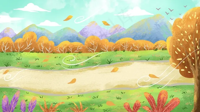 秋天的美丽小清新景色(2880*1620px 300 dpi )psd模版下载