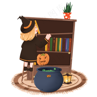 万圣节制药寻找配方的小女巫,免抠元素