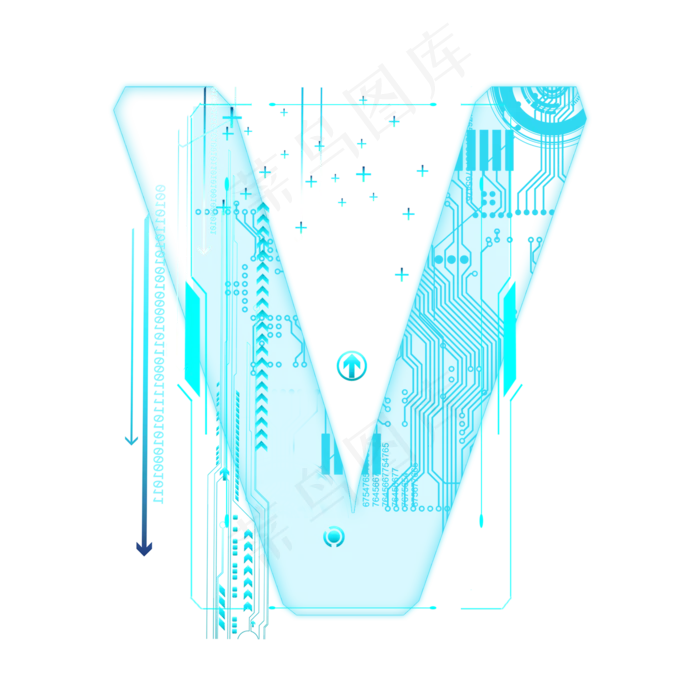 蓝色科技线条PSD字母V(2000X2000(DPI:300))psd模版下载