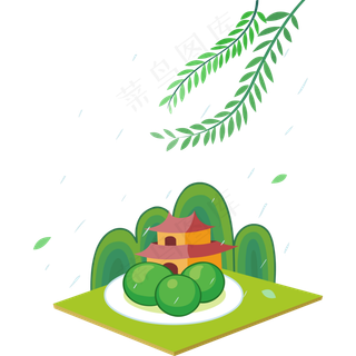 清明节青团祭拜矢量