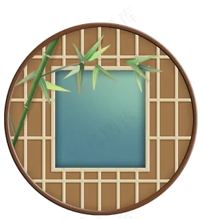 圆形古风窗子和竹叶 圆形古风窗子和竹叶