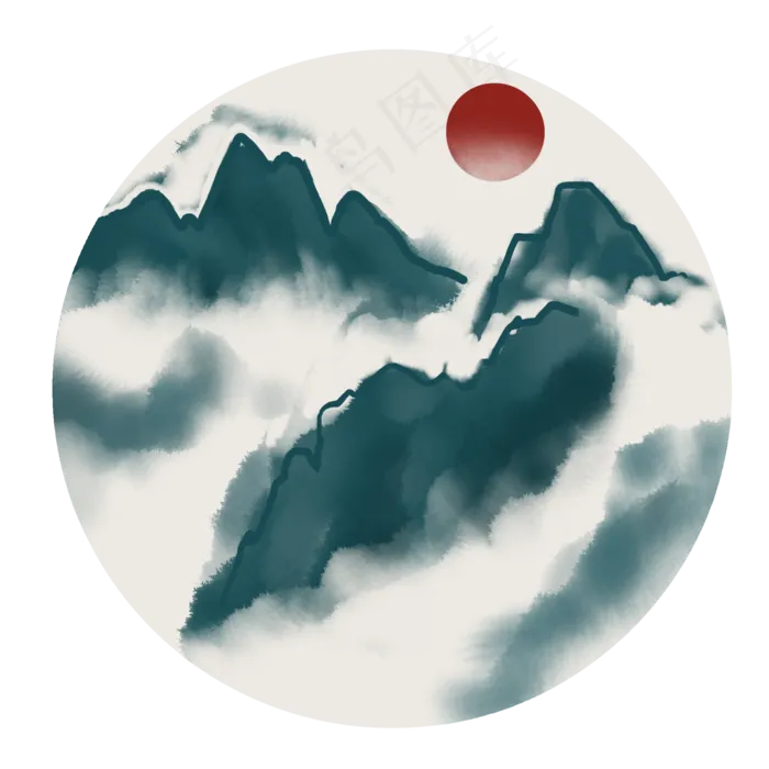 中国风水墨风格古风古典山水矢量(2000X2000(DPI:300))psd模版下载