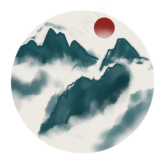 中国风水墨风格古风古典山水矢量